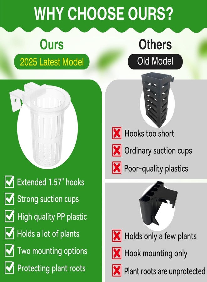 Borlech 2025 New Upgraded Large Aquarium Plant Holder with 1.57-inch Extension Hooks and Suction Cups for Fish Tank Aquaponic Plant Cultivation and Aquascape Accessories Decorations (2 PCS) Transparent - Image 4